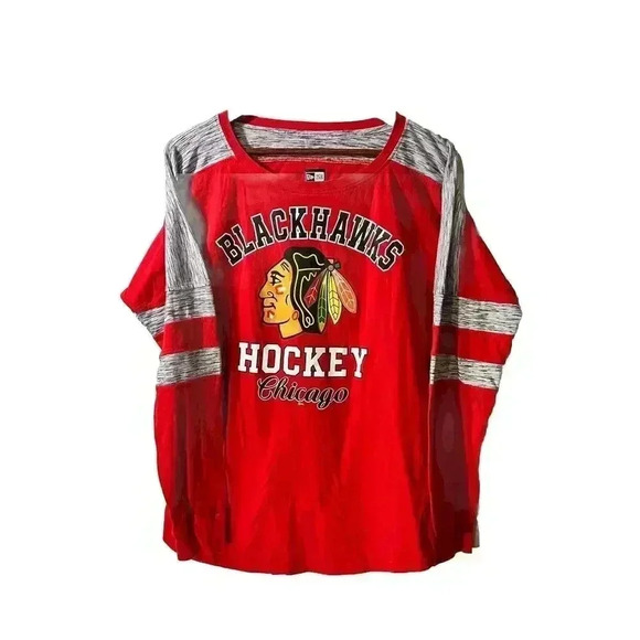 New Era NHL Blackhawks Hockey Long Sleeve Ladies T-Shirt Size L New Era Top - Picture 1 of 4